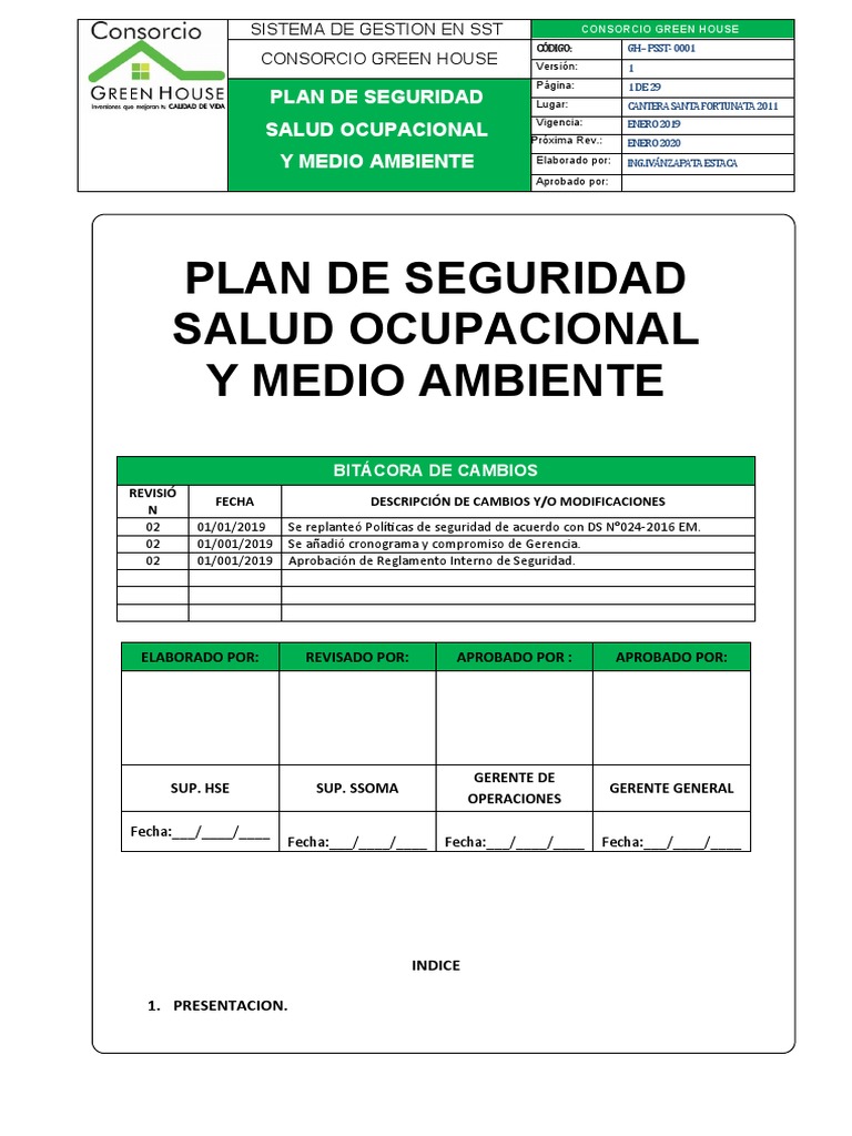 Plan de Seguridad y Salud Ocupacional | PDF | Seguridad y salud ...