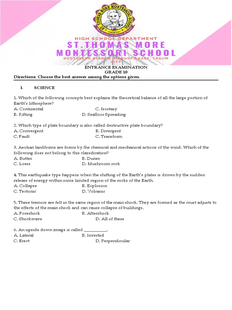 Entrance Examination G10 | PDF | Dna | Rna