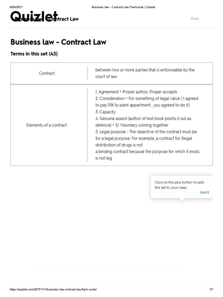 Business Law Contract Law Flashcards Quizlet Pdf Offer And