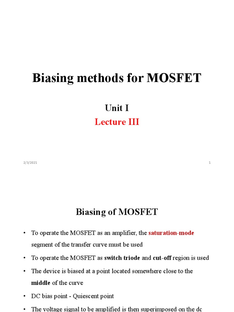 MOSFET Biasing Techniques Explained | PDF | Mosfet | Field Effect ...