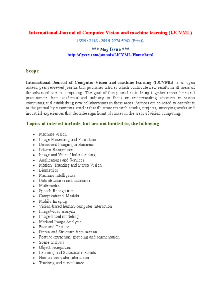 International Journal of Computer Vision and Machine Learning (IJCVML ...