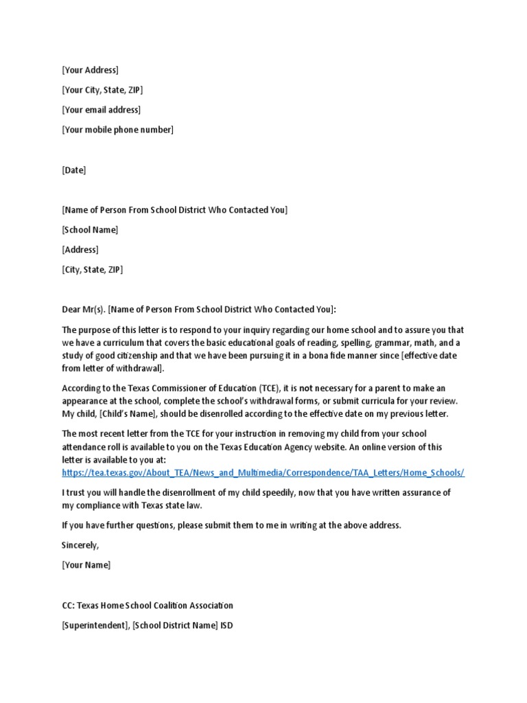 Letter To Withdraw Disenroll | PDF