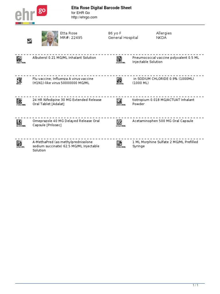Etta Rose Medication Barcode List | PDF