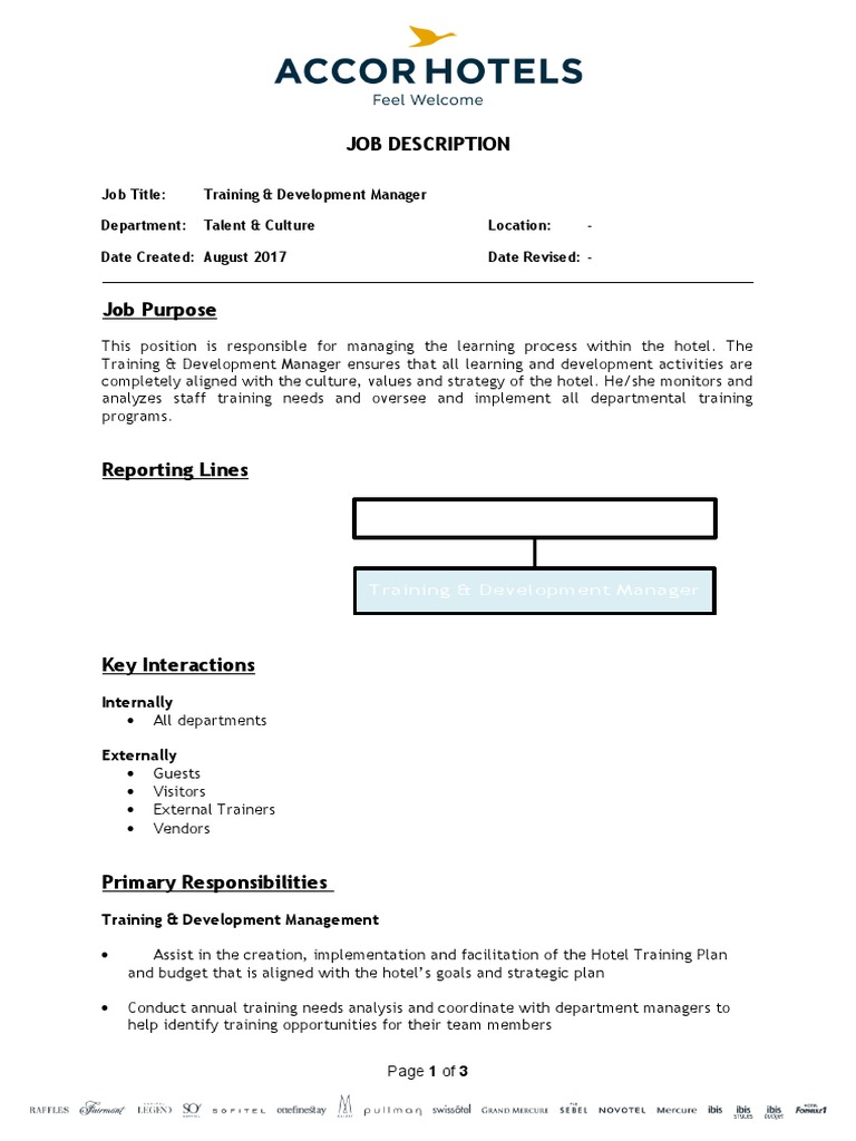 TRAINING AND DEVELOPMENT MANAGER JOB DESCRIPTION PDF intelligence overview