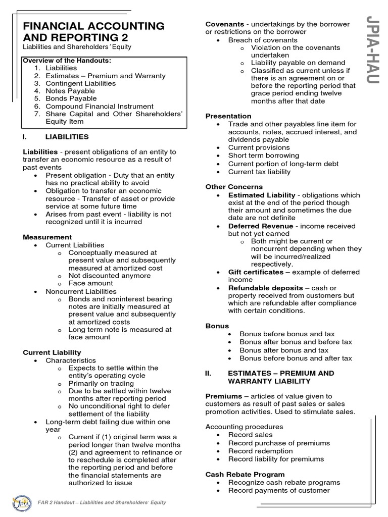 FAR 2 Handouts PDF Bonds (Finance) Treasury Stock