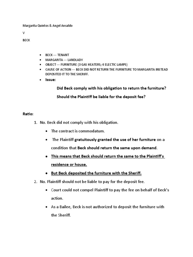 Quintos V BECK Case Digest PDF Law And Economics Business Law