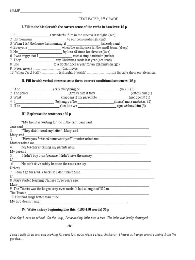 8th Grade Test Paper Review | PDF | Morphology | Grammar