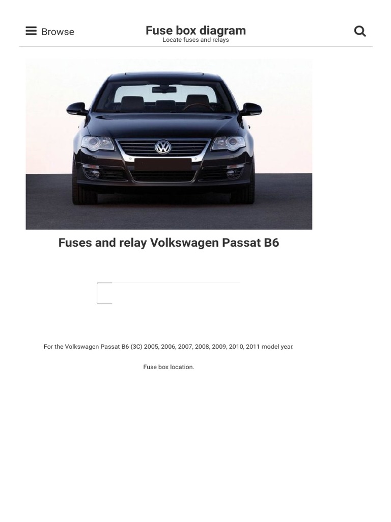 Fuse Box Volkswagen Passat B6 | PDF | Anti Lock Braking System | Vehicles
