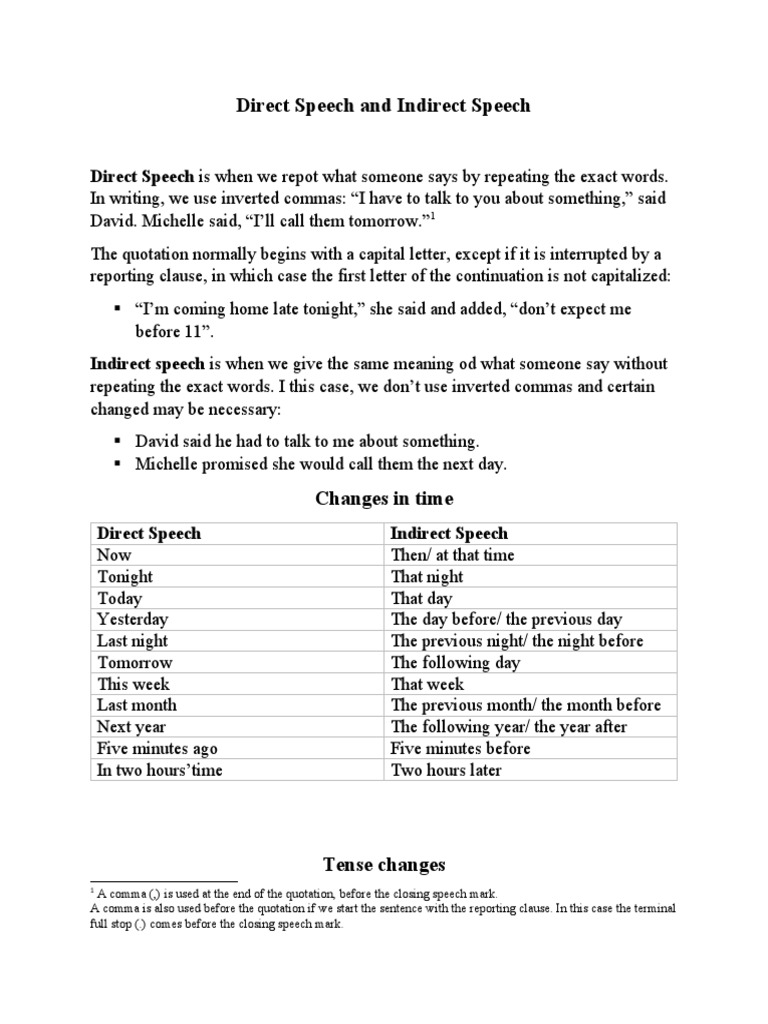 Direct and Indirect Speech Guide | PDF | Question | Linguistic Typology
