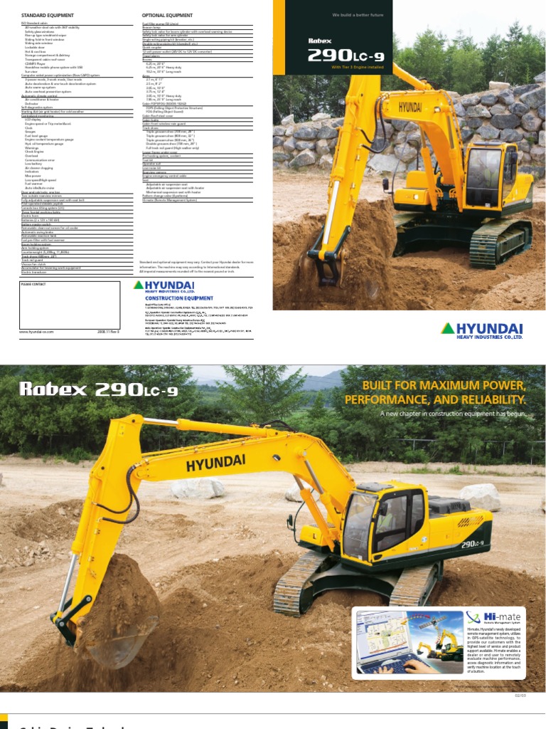 R290LC-9 Specifications | PDF | Horsepower | Diesel Engine