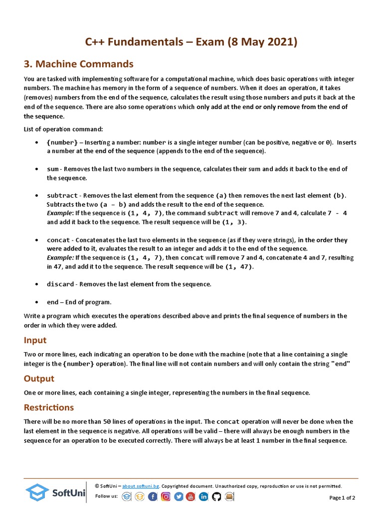 C++ Fundamentals Exam (8 May 2021) 3. Machine Commands PDF