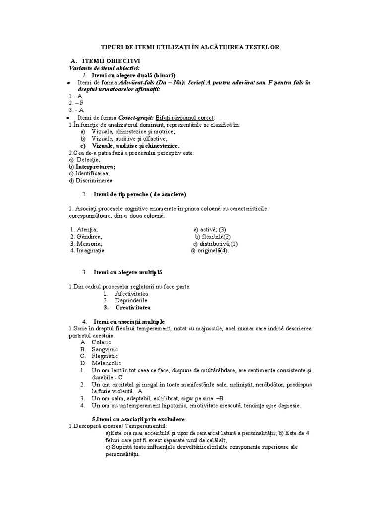 Test Cu Tipuri de Itemi | PDF