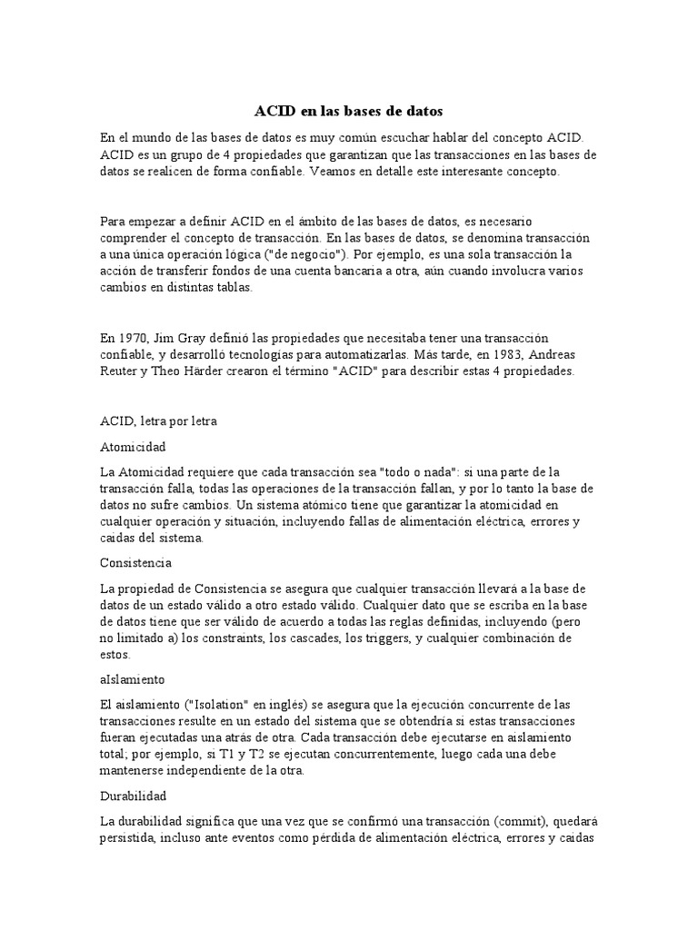 Atomicidad en Bases de Datos ACID | PDF | Ciencias de la Computación ...