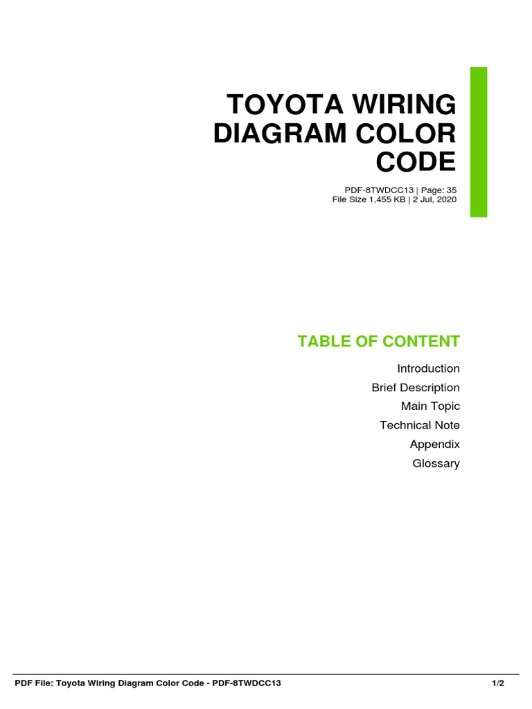 Toyota Wiring Diagram Color Code Table of Content PDF