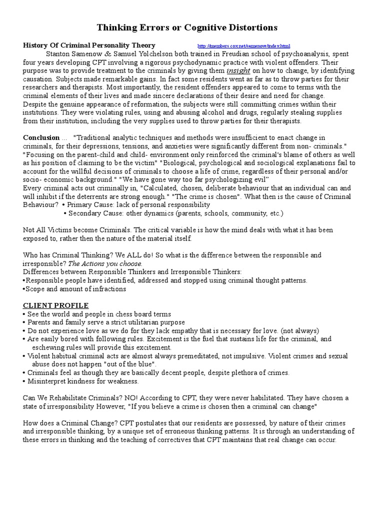 Understanding Criminal Thinking Errors | PDF | Crime & Violence | Crime ...
