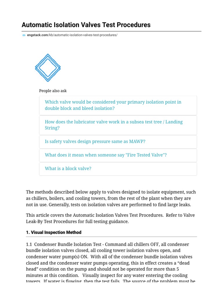 Automatic Isolation Valves Testing Guide | PDF | Leak | Valve