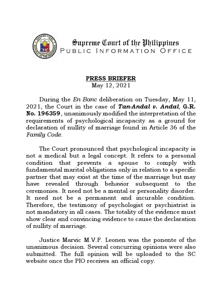 Press briefer may 12 2021 g r no 196359 tan andal v andal pdf
