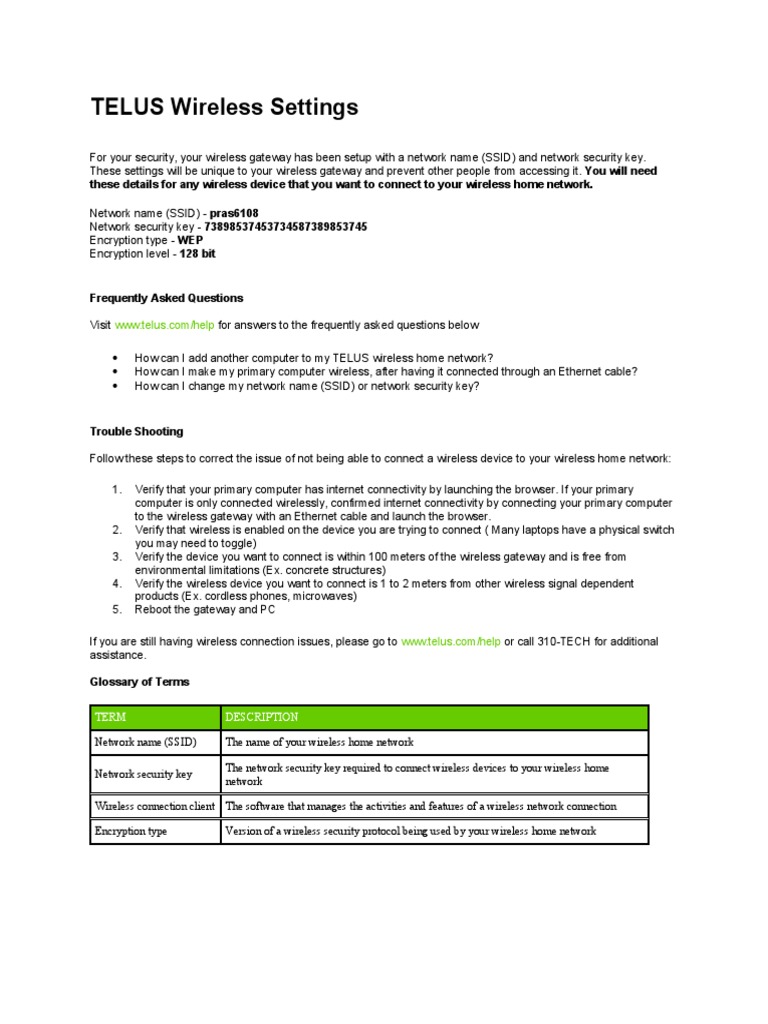 Curated visual reference: Wireless Network Setup And Troubleshooting Reference: Telus Wireless Network Setup Guide Pdf Home Garden