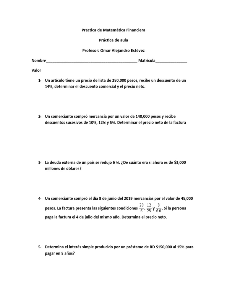 Practica de Matemática Financiera 2 | PDF