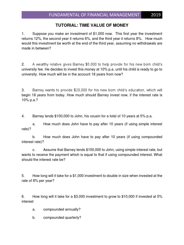 Tutorial Time Value of Money | PDF | Refinancing | Loans