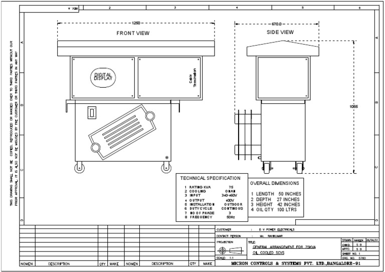 75 KVA Outdoor Transformer Specs | PDF