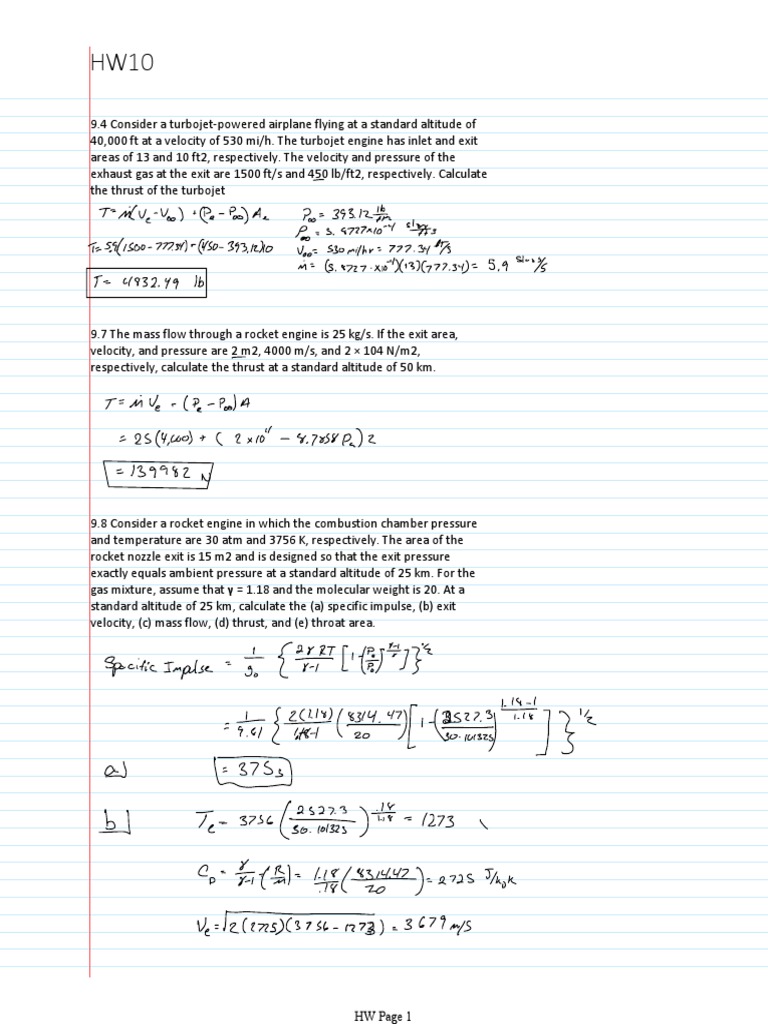 Turbojet and Rocket Thrust Calculations | PDF