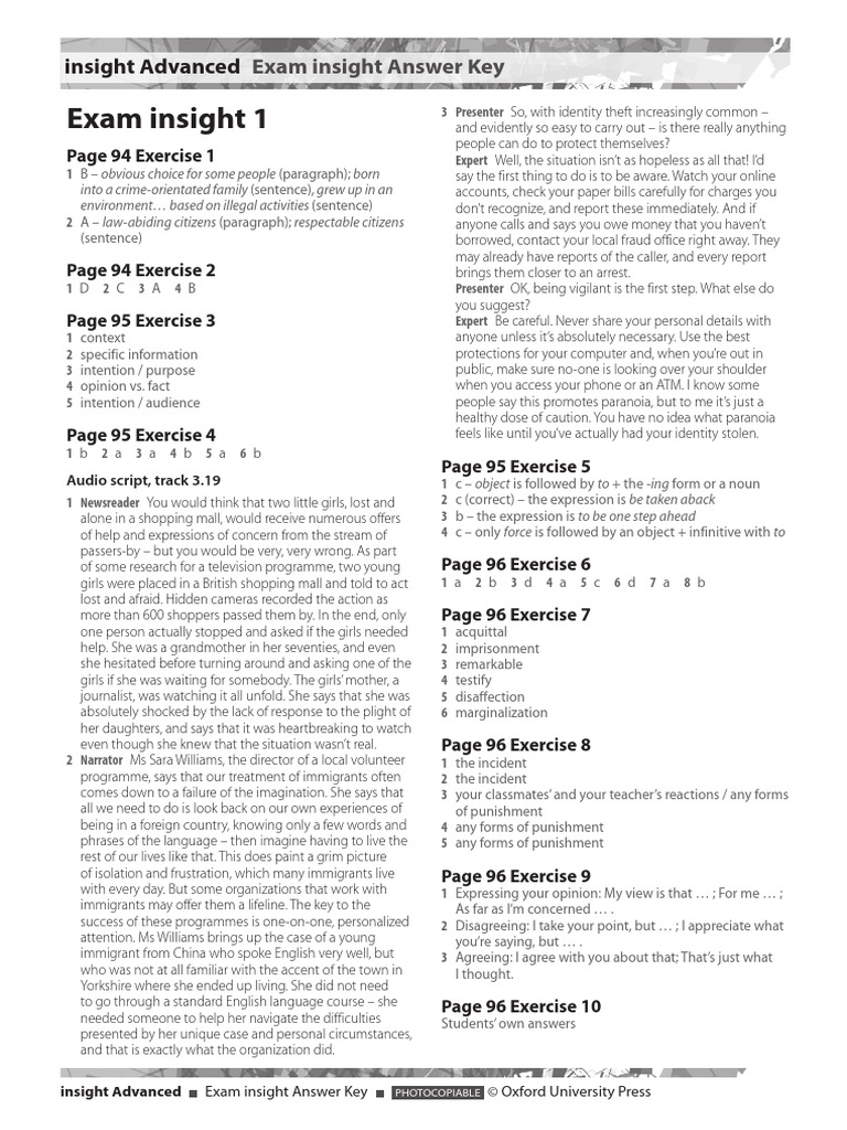 Insight Advanced Students Book Answers