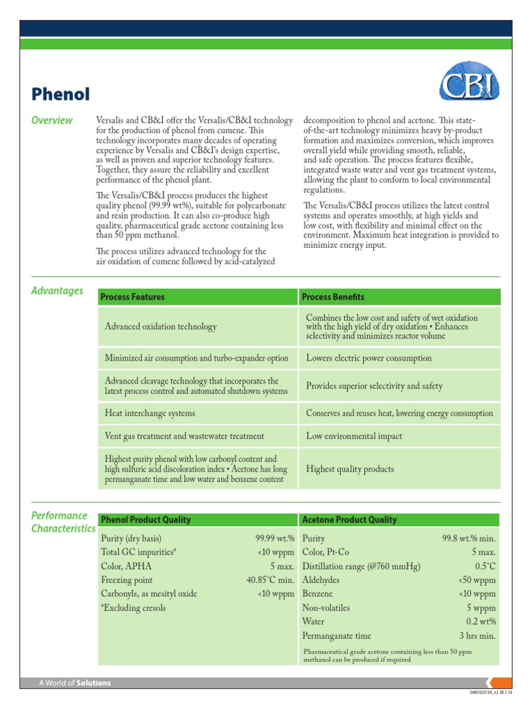 Phenol TechSheet 2014 FINAL | PDF | Distillation | Chemical Process ...