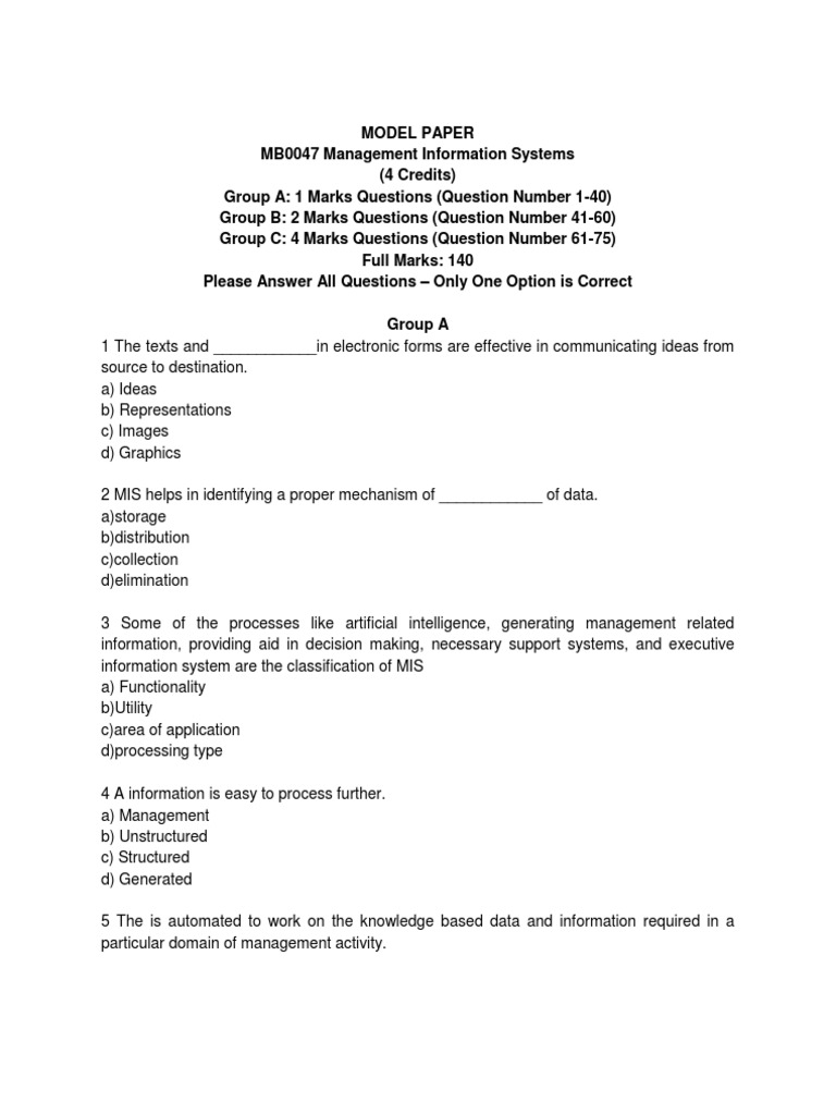 MIS Model Paper for MB0047 Exam | PDF | Decision Support System ...
