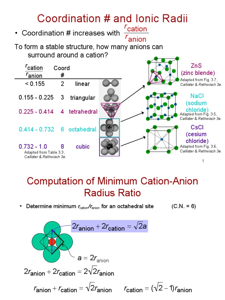Coordination # and Ionic Radii | PDF | Ion | Mineralogy