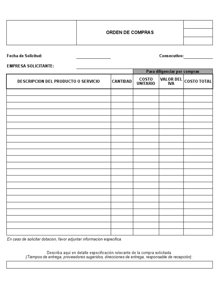 Ejemplo de Orden de Compra Detallada | PDF | Finanzas y dinero