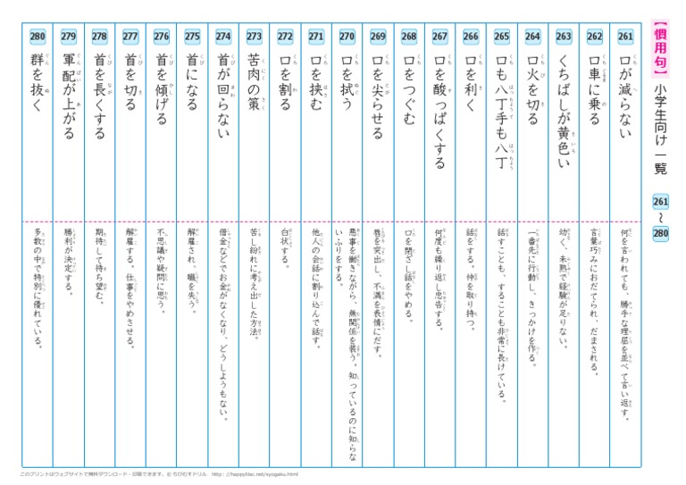 慣用句 小学生向け一覧261 Pdf