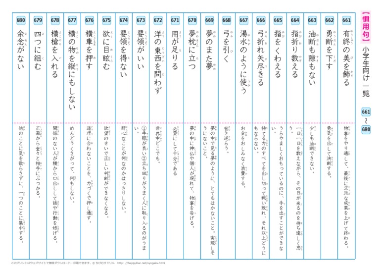 慣用句 小学生向け一覧661 Pdf