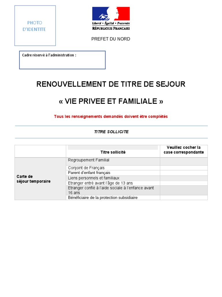 Renouvellement Titre de Séjour VPF | PDF | Certificat de naissance ...