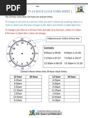 Convert 12 To 24 Hour Clock 1 Pdf