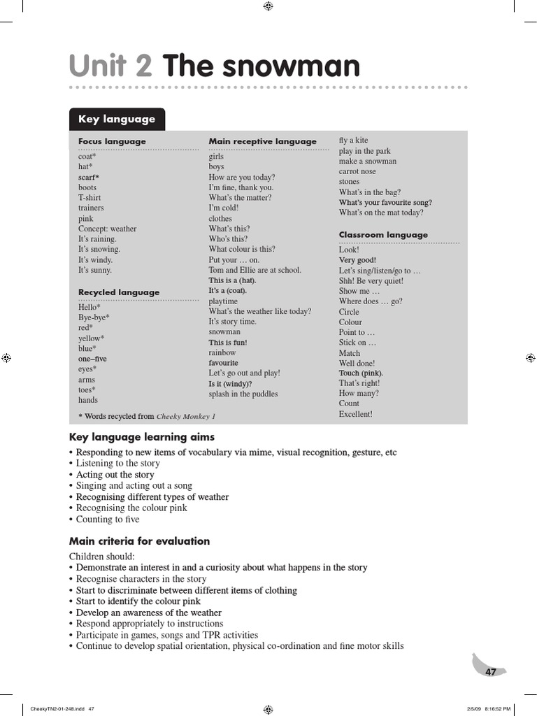 Cheeky Monkey Teacher's Book Unit 2 | PDF