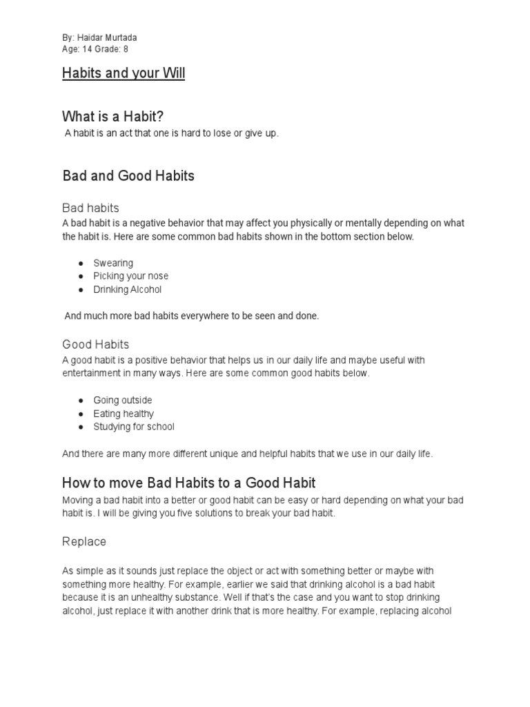 Bad and Good Habits and Will | PDF | Habits | Behavioural Sciences