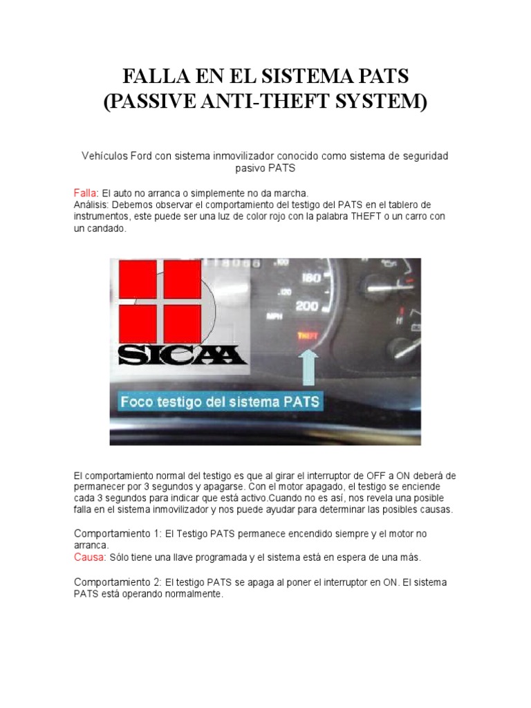 Codigs de Fallas en El Sistema PATS Passive Anti Theft System FORD ...