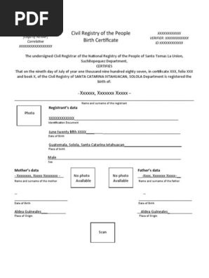 Guatemalan Birth Certificate Template