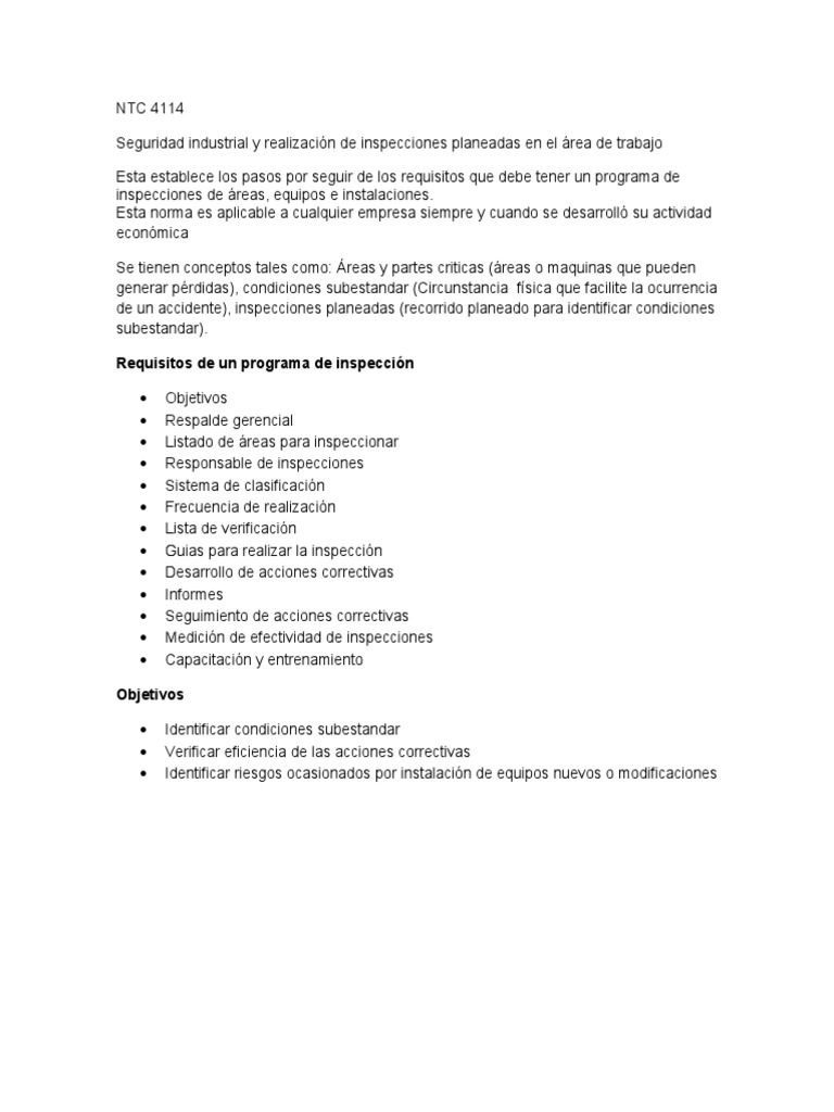 Resumen NTC 4114 | PDF