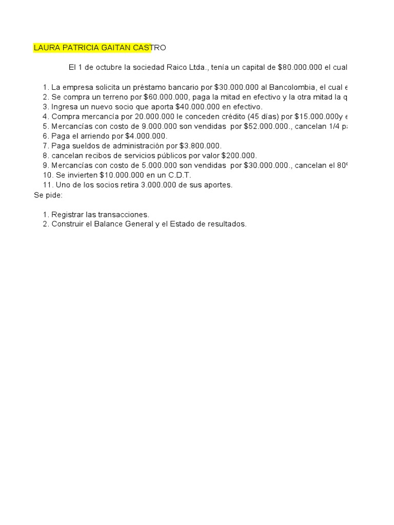 Taller 4 de Contabilidad | PDF | Estado de resultados | Contabilidad ...