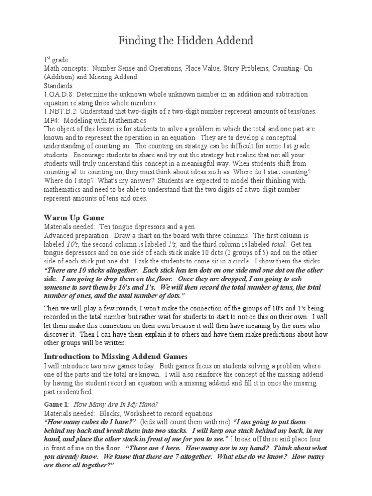 1c-Final Project Math Lesson | PDF | Equations | Numbers