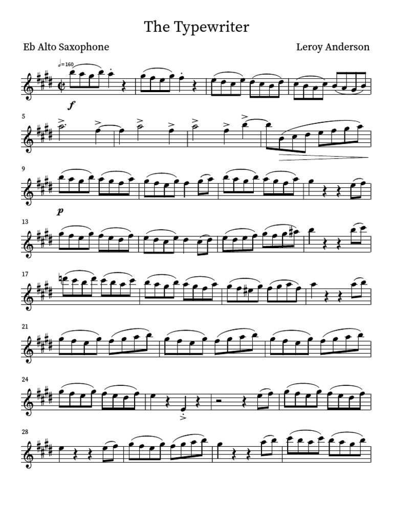 The Typewriter Leroy Anderson Eb Alto Saxophone PDF
