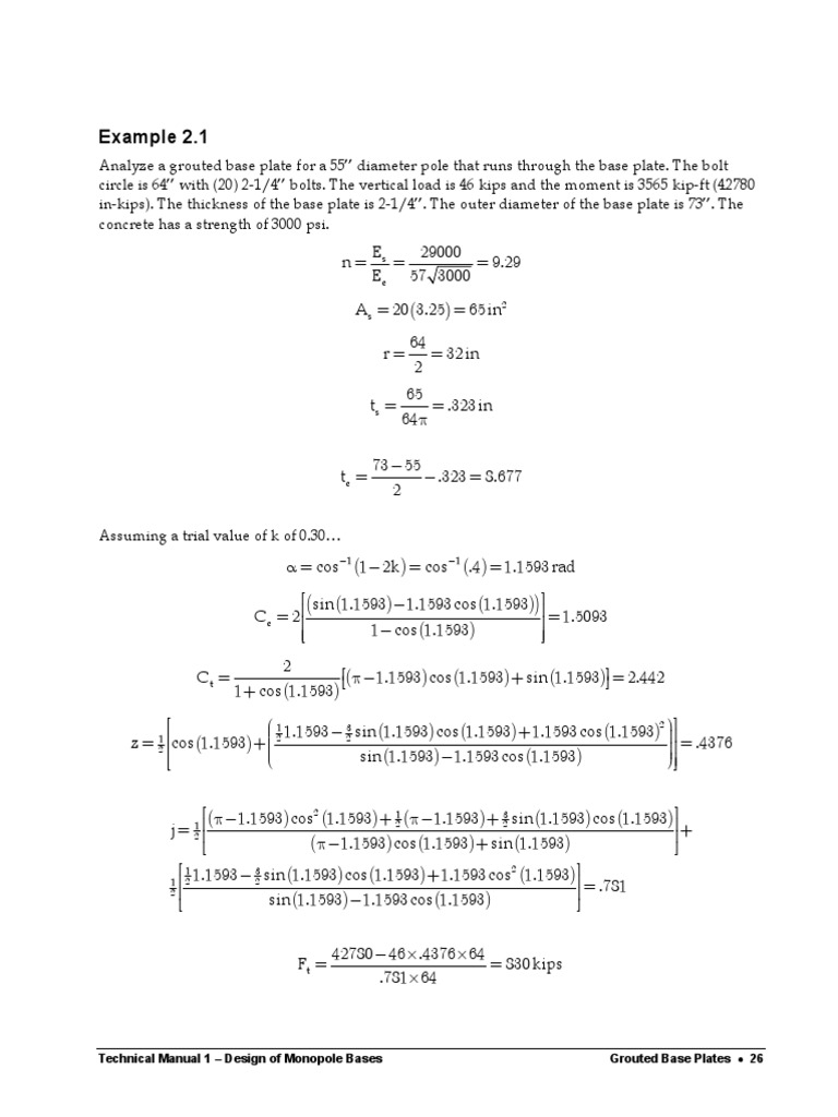 Example 2.1 Technical Manual 1 Design of Monopole Bases Grouted Base Plates PDF