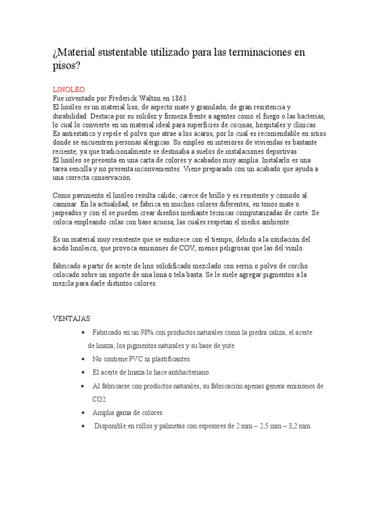 Material Sustentable Utilizado para Las Terminaciones en Pisos | PDF ...