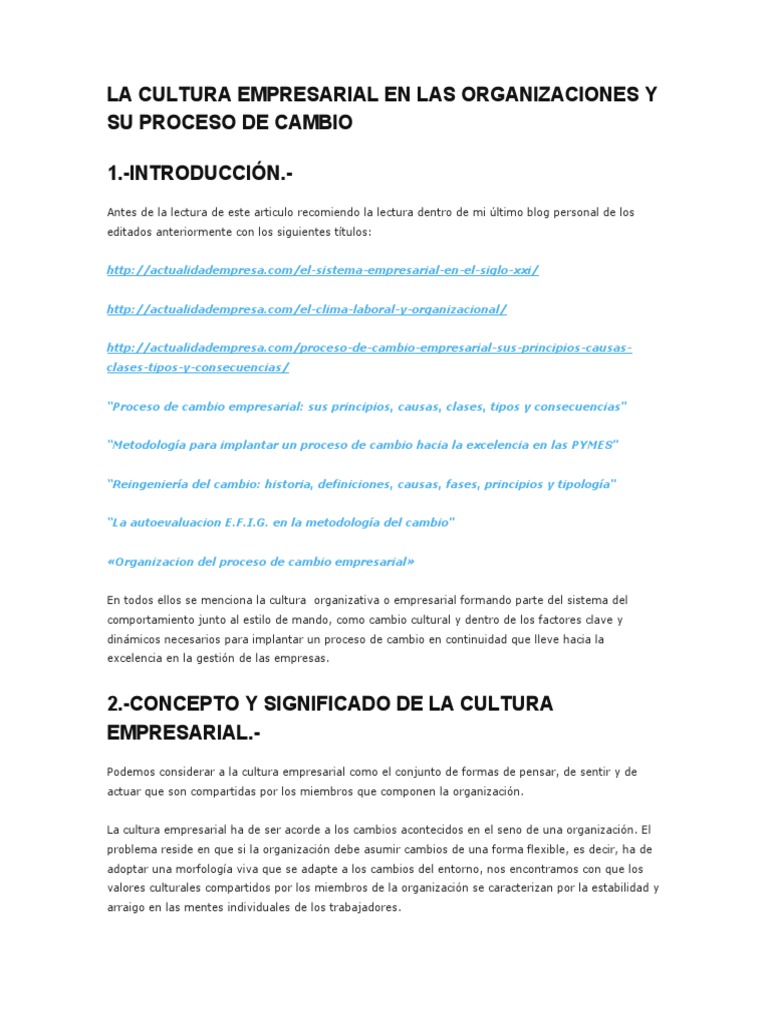 Cambio de Cultura en Organizaciones | PDF | Cultura organizacional ...