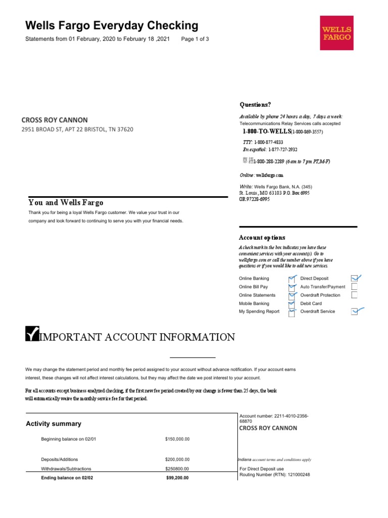 Wells Fargo 200 | PDF | Overdraft | Fee