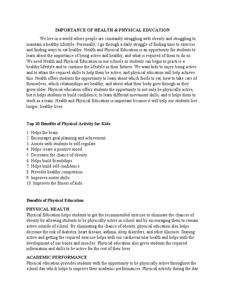 Importance of Health & Physical Education | PDF | Physical Education ...