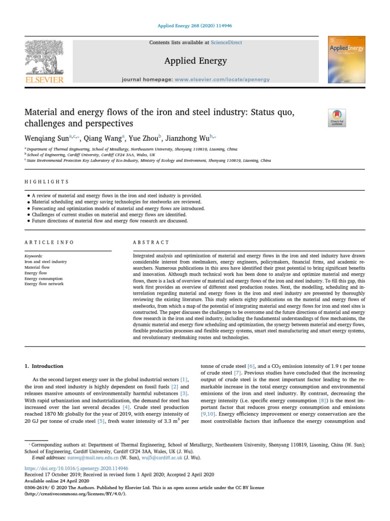 Material and Energy Flows of The Iron and Steel Industry: Status Quo ...