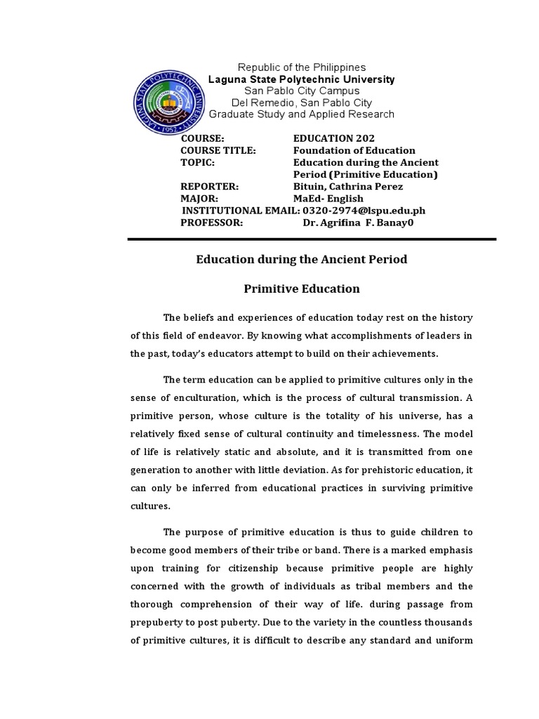 Education During The Ancient Period Primitive Education PDF Tribe